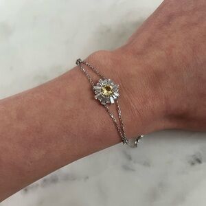 Swarovski Yellow Crystal Daisy Bracelet Silver Tone Floral Adjustable